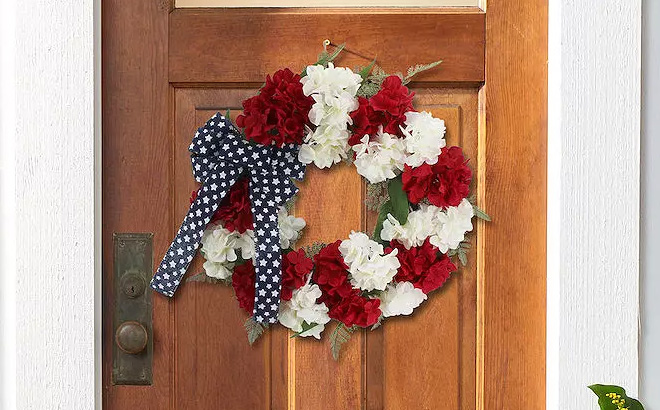 Celebrate Together Americana Hydrangea Artificial Floral Wreath with Bow