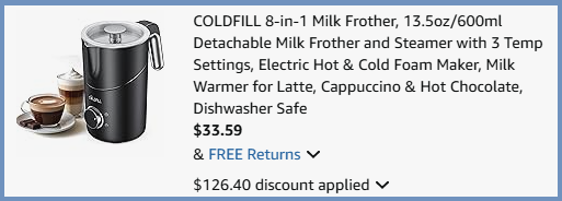 ColdFill 8 in 1 Milk Frother Checkout Summary