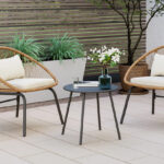 Corrigan Studio 3 Piece Patio Bistro Rattan Chair Table Set