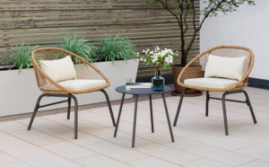 Corrigan Studio 3 Piece Patio Bistro Rattan Chair Table Set