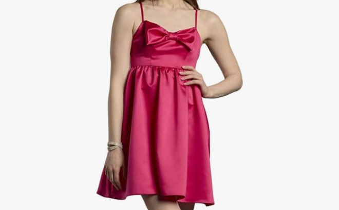 Davids Bridal Bow Bodice Satin A Line Mini Dress Davids Bridal Bow Bodice Satin A Line Mini Dress