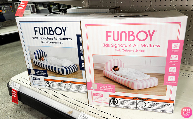 FUNBOY Light Pink Stripe and Navy Blye Stripe Kids Twin Air Mattress Beds