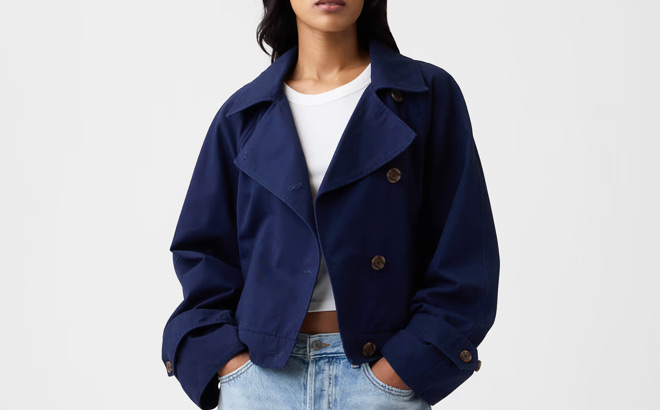 GAP Factory Relaxed Cropped Trench Coat Navy