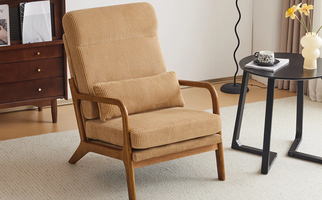 George Oliver Lemley Wide Armchair Solid Wood Accent Chair George Oliver Lemley Wide Armchair Solid Wood Accent Chair
