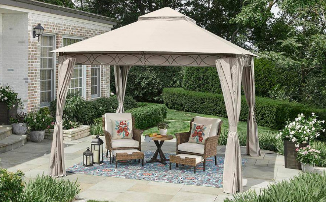 Hampton Bay Palantine Tan Soft Top Gazebo
