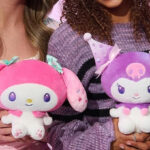 Kids Holding My Melody and Kuromi Plush Set
