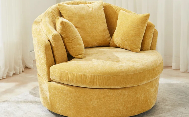 Latitude Run Oversized Round Upholstered Swivel Barrel Chair Latitude Run Oversized Round Upholstered Swivel Barrel Chair