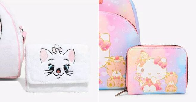 Loungefly Disney The Aristocats Marie Fuzzy Mini Flap Wallet and Hello Kitty Tiny Chum Whimsical Sweets Mini Zipper Wallet