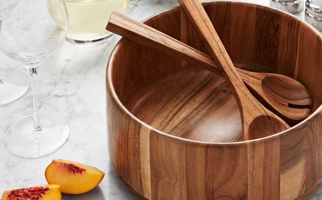 Members Mark Acacia Wood Salad Bowl with Servers