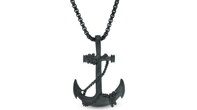 Mens Matte Anchor with Rope Pendant