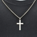 Mens Satin Cross Pendant in Stainless Steel 24 Inch