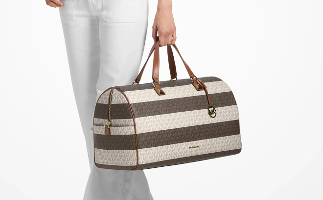 Michael Kors Grayson Extra Large Striped Signature Logo Weekender Bag Michael Kors Grayson Extra Large Striped Signature Logo Weekender Bag