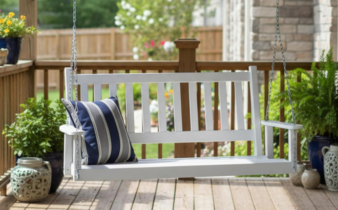 Shine Company5422 Wood Porch Swing with Chains White