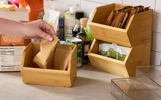The Container Store Medium Deep Stacking Bamboo Bins