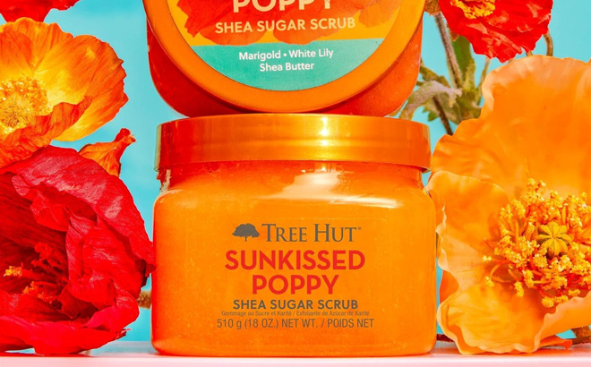 Tree Hut Sunkissed Poppy Shea Sugar Scrub on the Table