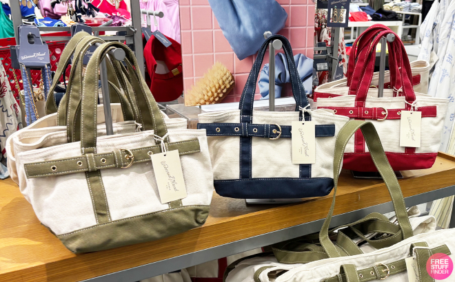 Universal Thread Canvas Mini Belted Tote Bags on Display