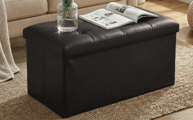 Upholstered Storage Bench Ottoman Black