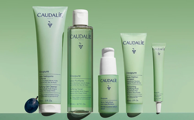 Various Caudalie Vinopure Products on a Product Stand