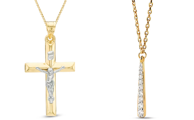 Zales Crucifix Necklace Charm in 14K Two Tone Gold and PDPAOLA at Zales Cubic Zirconia Elongated Teardrop Necklace in Sterling Silver with 18K Gold Plate Zales Crucifix Necklace Charm in 14K Two Tone Gold and PDPAOLA at Zales Cubic Zirconia Elongated Teardrop Necklace in Sterling Silver with 18K Gold Plate