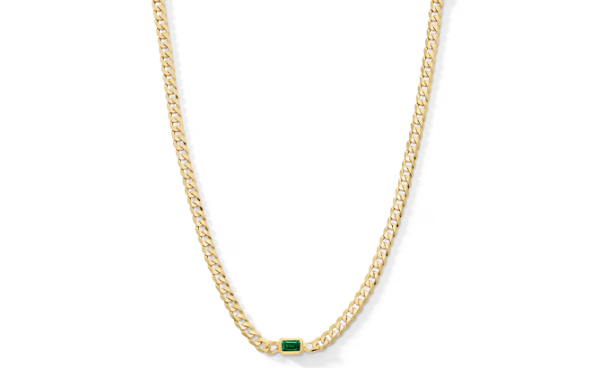 Zales Emerald Cut Emerald Solitaire Curb Chain Necklace in Sterling Silver with 18K Gold Plate Zales Emerald Cut Emerald Solitaire Curb Chain Necklace in Sterling Silver with 18K Gold Plate