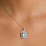 Zales Emerald Cut White Lab Created Sapphire Pendant in Sterling Silver