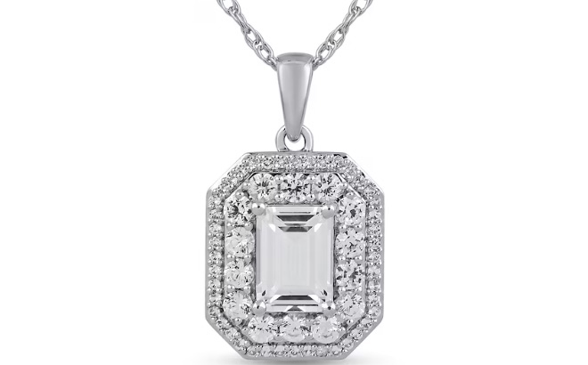 Zales Emerald Cut White Lab Created Sapphire Pendant
