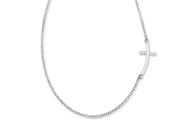 Zales Offset Curved Cross Necklace in Sterling Silver