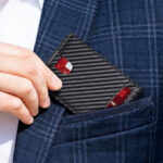 A Person Taking Out a Tipmile Slim RFID Mens Wallet from his Suit Pocket