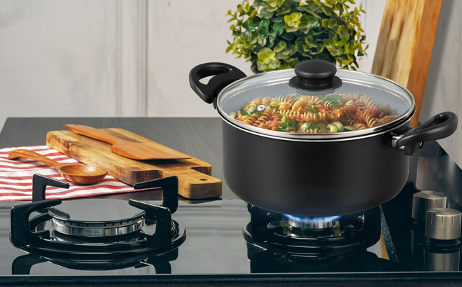 A Pot with Pasta on a Stove