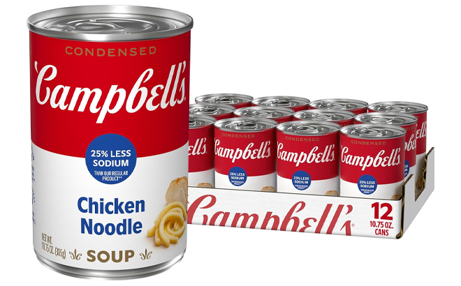 Campbells Condensed 25 Less Sodium Chicken Noodle Soup 10 75 oz Can Pack of 12