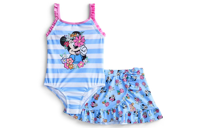 Character Toddler Girl One Piece Swimsuit Skirt Set