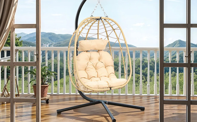 Dakota Fields 1 Person Swing Chair with Stand in Yellow