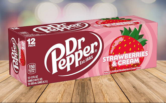 Dr Pepper Strawberries and Cream Soda 12 Pack on the Table