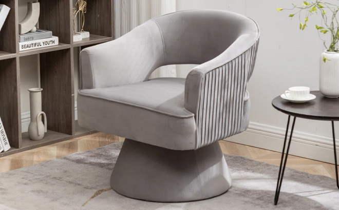 Everly Quinn Chynna Velvet Swivel Barrel Chair Everly Quinn Chynna Velvet Swivel Barrel Chair