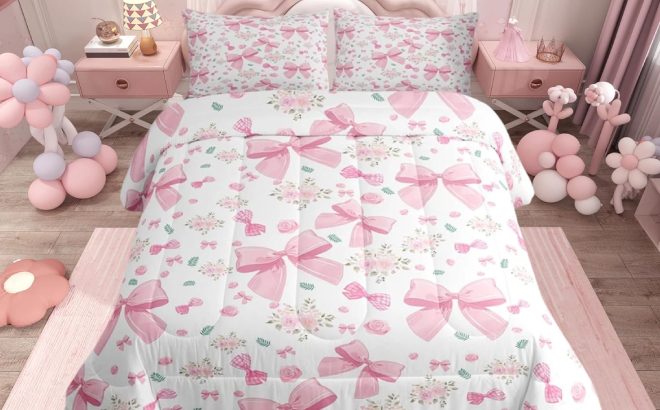 Feelyou Pink Bowknot Comforter Set