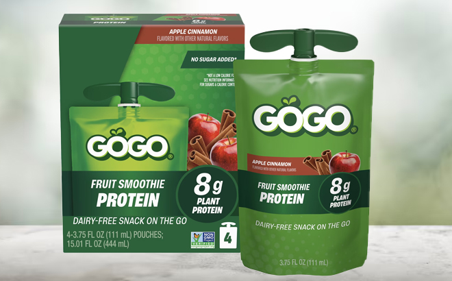 GOGO Protein Apple Cinnamon Fruit Smoothie On The Go Pouches 4 Pack