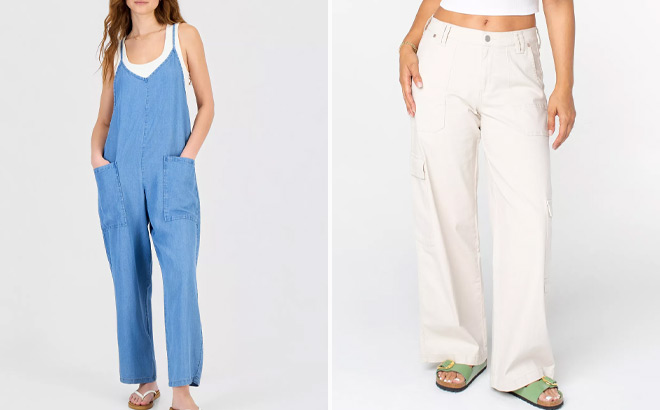 Hippie Rose Juniors Chambray V Neck Sleeveless Jumpsuit