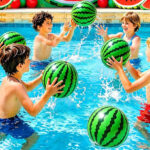 Kids Playing with Watermellon Beach Balls