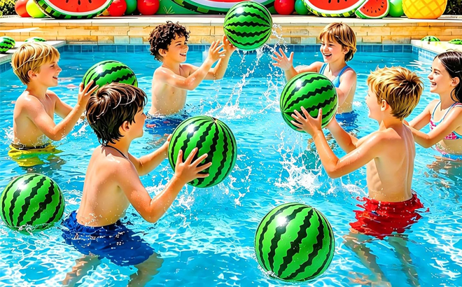 Kids Playing with Watermellon Beach Balls