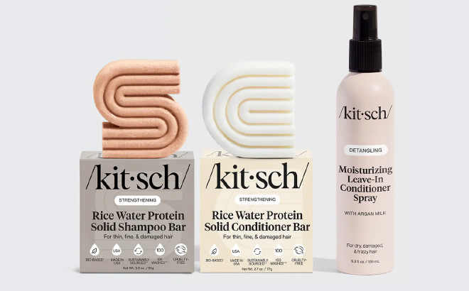 Kitsch Leave In Conditioner Rice Water Shampoo Conditioner 3 Piece Set