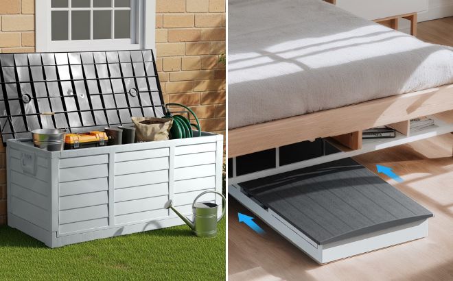 Ktaxon Collapsible 75 gallon Outdoor Garden Plastic Storage Deck Box