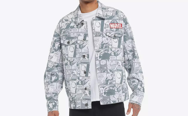 Marvel Comic Panels Oversized Denim Mens Jacket Marvel Comic Panels Oversized Denim Mens Jacket