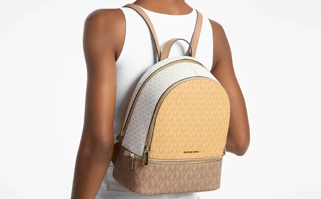 Michael Kors Rhea Medium Color Block Signature Logo Backpack