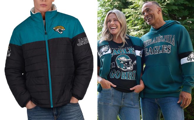 NFL Officially Licensed Mens Polyfilled Sherpa Lined Jacket and T Shirt and Hooded Sweatshirt Set NFL Officially Licensed Mens Polyfilled Sherpa Lined Jacket and T Shirt and Hooded Sweatshirt Set