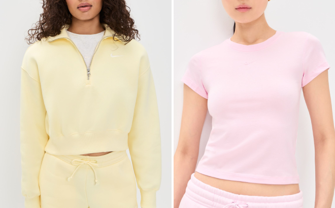 Nike Phoenix Fleece Crop Sweatshirt and Chill Knit T Shirt