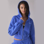 Nike Sportswear Phoenix Fleece Loose Crop Full Zip Hoodie Sweatshirt in Blue
