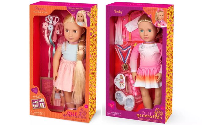 Our Generation Poppy Hair Grow Doll and Indy Doll Gymnastic Accessory Set