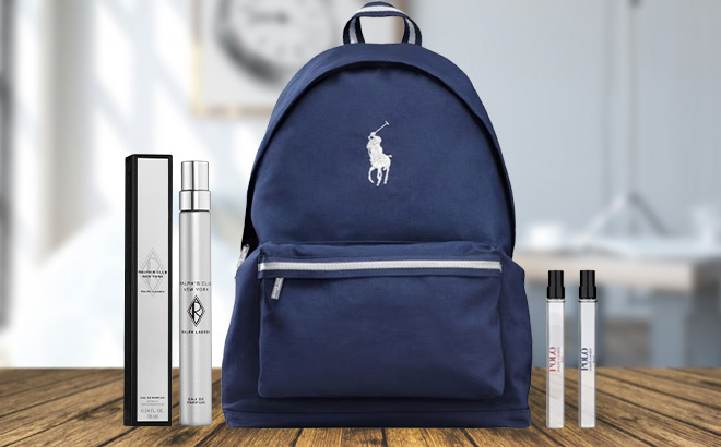 Ralph Lauren Travel Size EDP and 3 Piece Gift Set on the Table