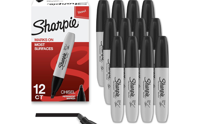 Sharpie Permanent Markers Chisel Tip Black 12 Count Sharpie Permanent Markers Chisel Tip Black 12 Count