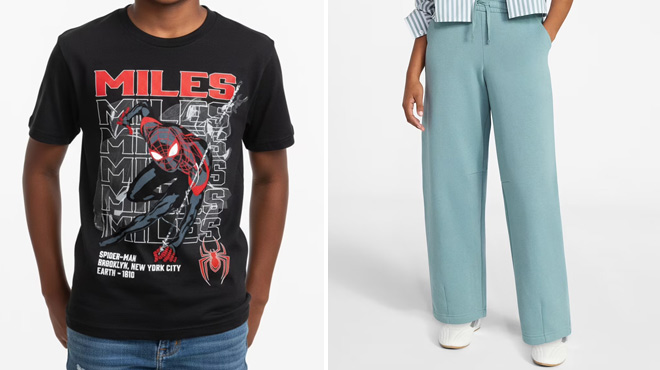 Spider Man Boys Big Boys Short Sleeve Graphic T Shirt and Weekend Academy Girls Fleece Barrel Pants Spider Man Boys Big Boys Short Sleeve Graphic T Shirt and Weekend Academy Girls Fleece Barrel Pants